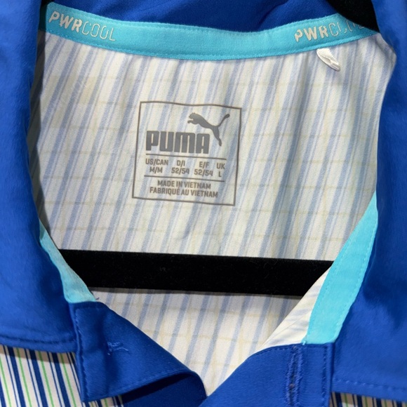 PUMA Power Cool Polo Shirt. Blue & White Stripes. Size Medium. - Picture 3 of 6